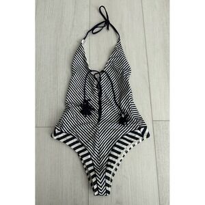 Paolita One-Piece Halter Swimsuit Sz S - Striped Blue White